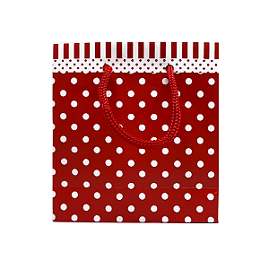 Sacola de Papel para Presente Poa Vermelho e Branco - pacote com 10 unidades
