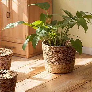 Vaso De Rattan Tecido Artesanal Vaso De Plantas, Tecelagem De Palha, Armazenamento, Jardim, Plantas