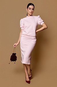CONJUNTO MOLETOM MIDI MANGA CURTA - ROSA