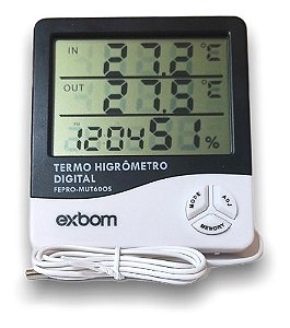Termo Higrômetro Medidor Temperatura/umidade Relógio Digital