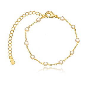PULSEIRA  MADREPÉROLA CORAÇÃO BANHADO A OURO 18K