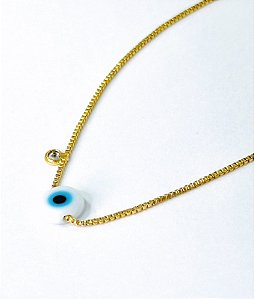 COLAR OLHO GREGO DELICADO PONTO DE LUZ BANHADO A OURO 18K