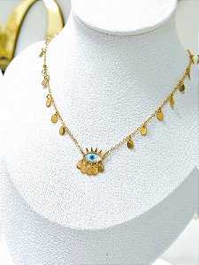 COLAR OLHO GREGO COM MEDALHAS LISA BANHADO A OURO 18K