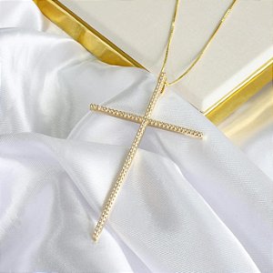 COLAR CRUCIFIXO CRAVEJADO BANHADO A OURO 18K