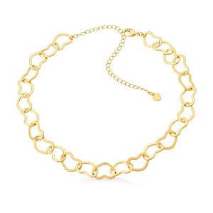COLAR CHOKER DE CORAÇÕES VAZADOS GRANDES BANHADO A OURO 18K