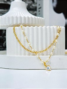 PULSEIRA DUPLA PEROLA PONTO DE LUZ BANHADAA OURO 18K
