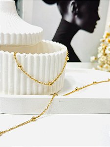 PULSEIRA ELO PORTUGUÊS MINI ESFERAS BANHADA A OURO 18K