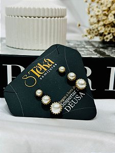 BRINCO PEROLAS TRIO BANHADO A OURO 18K