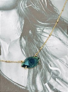 COLAR OLHO GREGO LAPIDADO VERDE BANHADO A OURO 18K