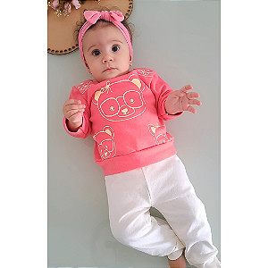 Conjunto Confort Bebê Menina 100% Algodão - Cor Goiaba