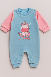 Macacão Plush Bebê Menina Bordado Unicórnio