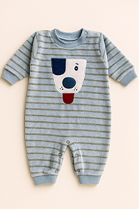 Macacão Plush Bebê Bordado Cachorrinho