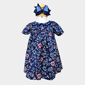 Vestido Festa das Flores Azul Marinho