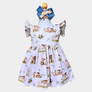Vestido Bebê Safari Laços Nas Costas