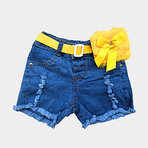 Shorts Jeans Infantil com elastano (acompanha cinto e bolsinha amarela)