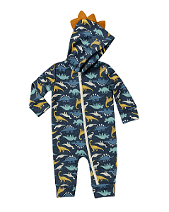 Macacão em Moletom Flanelado Dinossauro com Capuz