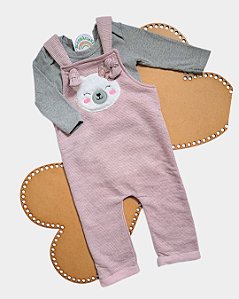 Jardineira com Body Manga Longa Ursinha