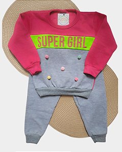 Conjunto Infantil Moletom Peluciado Super Girl