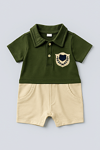 Macacão Curto Bebê Menino Mauricinho 100% Algodão Verde Militar