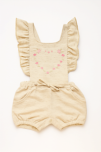 Macacão Curto Bebê Menina Bordado Amor Perfeito