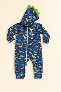 Macacão em Moletom Flanelado Dinossauro com Capuz Azul Marinho