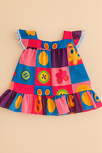 Vestido Infantil Com Pompom Nas Mangas Pink 1 ano