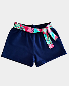 Shorts Infantil Menina em Moletom com Cinto Kily  Azul Marinho