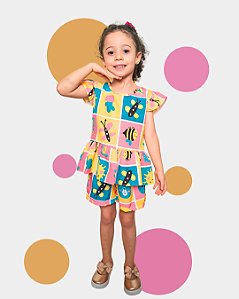 Conjunto Infantil Menina Batinha e Shorts Abelinha Amarelo
