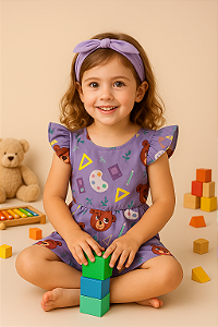 Macacão Infantil Meninas Ursinhos Lilás
