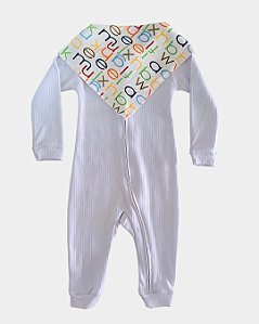 Macacão Bebê Linha Premium 100% algodão Branco com Bandana (ABC)