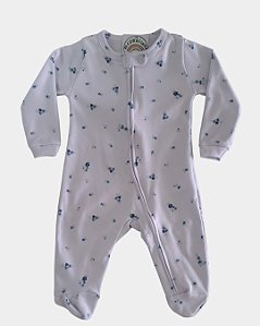 Macacão Bebê 100% Algodão Branco Florzinhas