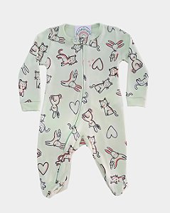 Macacão Bebê 100% Algodão Coelhinhos Verde