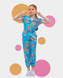 Macacão Infantil Meu Mundo Colorido Azul