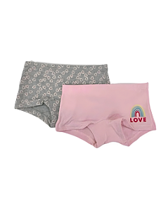 Kit 2 Calcinhas Boxer Infantil Corações e Arco-íris