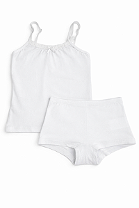 Conjunto Camisete e Calcinha Boxer em Algodão Branco