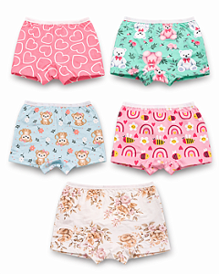 Kit 6 Calcinhas Boxer Estilo Shortinhos Cintura Alta Nova Coleção Encanto 2 ao 14 anos