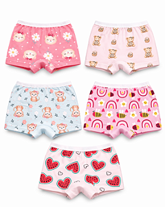 kit 8 Calcinhas Boxer Estilo Shortinhos Cintura Alta Nova Coleção Encanto 2 ao 14 anos