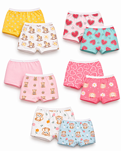 Kit 10 Calcinhas Boxer Estilo Shortinhos Cintura Alta Nova Coleção Encanto 2 ao 14 anos