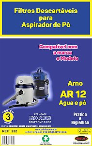 KIt C/3 Filtro Saco Coletor de Pó para Aspirador de Pó Arno AR12 e H3P0