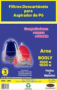 Kit C/3 Filtro Saco Coletor de Pó para Aspirador de Pó Arno Booly