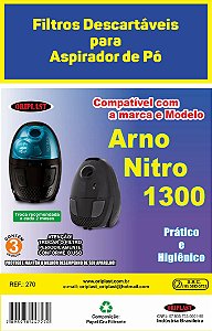 Kit C/3 Filtro Saco Coletor de Pó Para Aspirador De Pó Arno Nitro 1300w