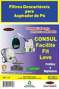 Kit C/3 Filtro Saco Coletor de Pó para Aspirador de Pó Consul Leve, Consul Fit e Consul Facilite