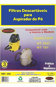 Saco Para Aspirador de Pó Karcher NT2501 / NT181 ( Kit C/3 Filtro Saco Papel na Embalagem )