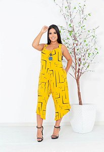 Macacão Pantacourt com Alça Larga Geometrico