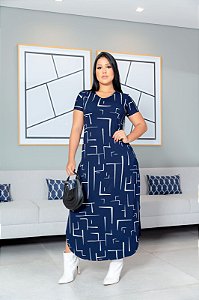 Vestido Longo Barra Redonda Geometrico