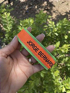 Coleira de identificação Bordada Premium- verde com laranja