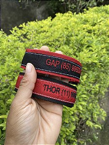 Coleira de identificação Bordada Premium- vermelho e preto