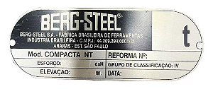Placa Identificação Alumínio Para Talha Compacta Nt 1 A 2ton