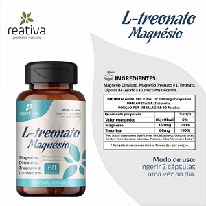 SUPLEMENTO DE MAGNÉSIO L-TREONATO QUELATO DIMALATO REATIVA 500MG 60 CAPSULAS