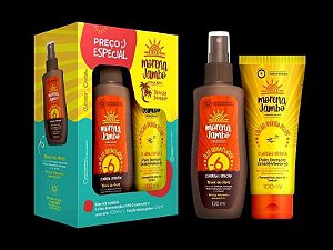 KIT OLEO BRONZEADOR 120ML MJ+ LOC DOURA PELOS 100ML MJ DERMACREAM